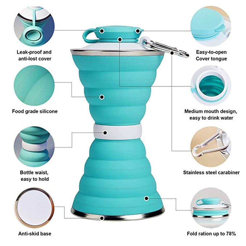1385 Silicone Traveling Water Bottle BPA Free - Leak Proof Lightweight Collapsible - Small Folding Refillable and Space Saver for Camping Gym Sports Hiking Biking Yoga Outdoor DeoDap 1385 Silicone Traveling Water Bottle BPA Free - Leak Proof Lightweight Collapsible - Small Folding Refillable and Space Saver for Camping Gym Sports Hiking Biking Yoga Outdoor DeoDap
